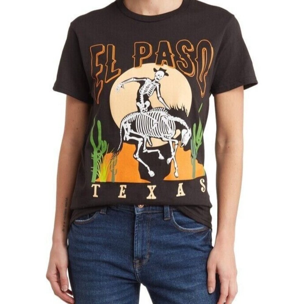 El Paso Texas Womens Small Black Halloween Squeleton T-Shirt Nordstrom NEW